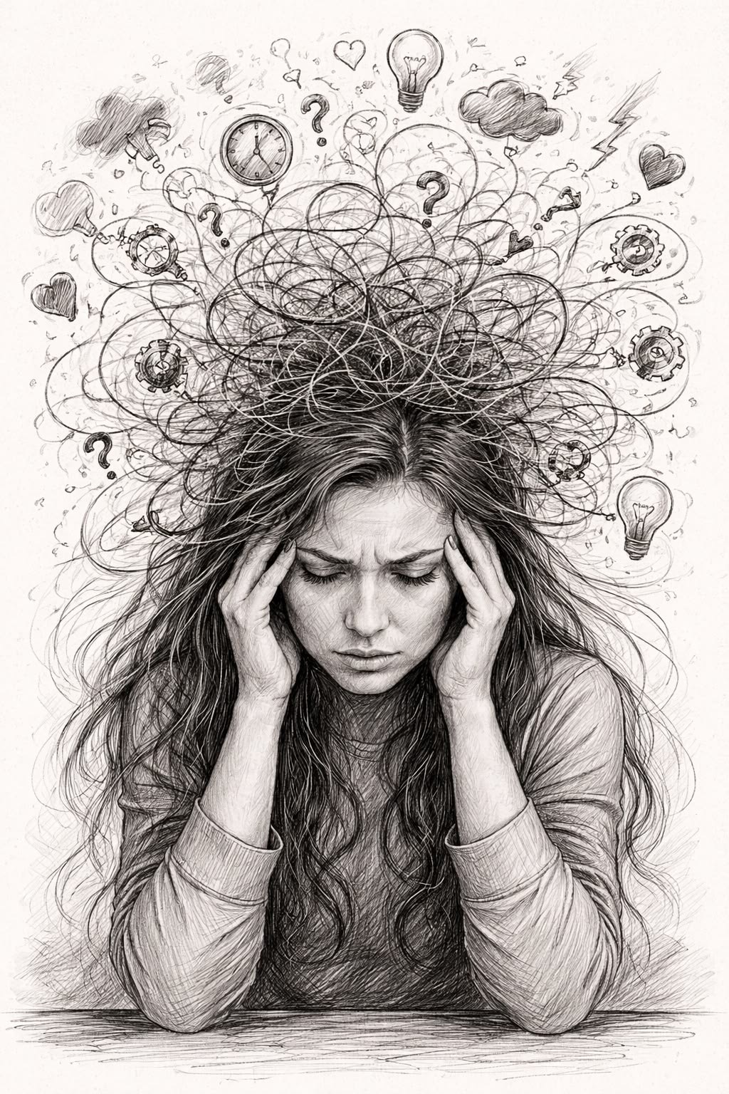 Overwhelmed thoughts illustration